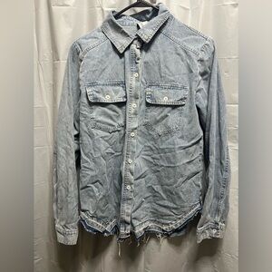 Grace + Karma Heavy Denim Shirt with Raw Hem Size Medium